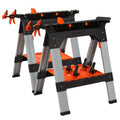 PONY 2-Pack Heavy Duty Folding Sawhorses with Clamps