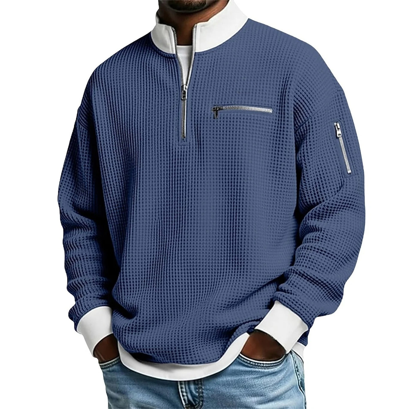 2026 Men's Casual Fashion Up Collar Contrasting Zipper Sweatshirt