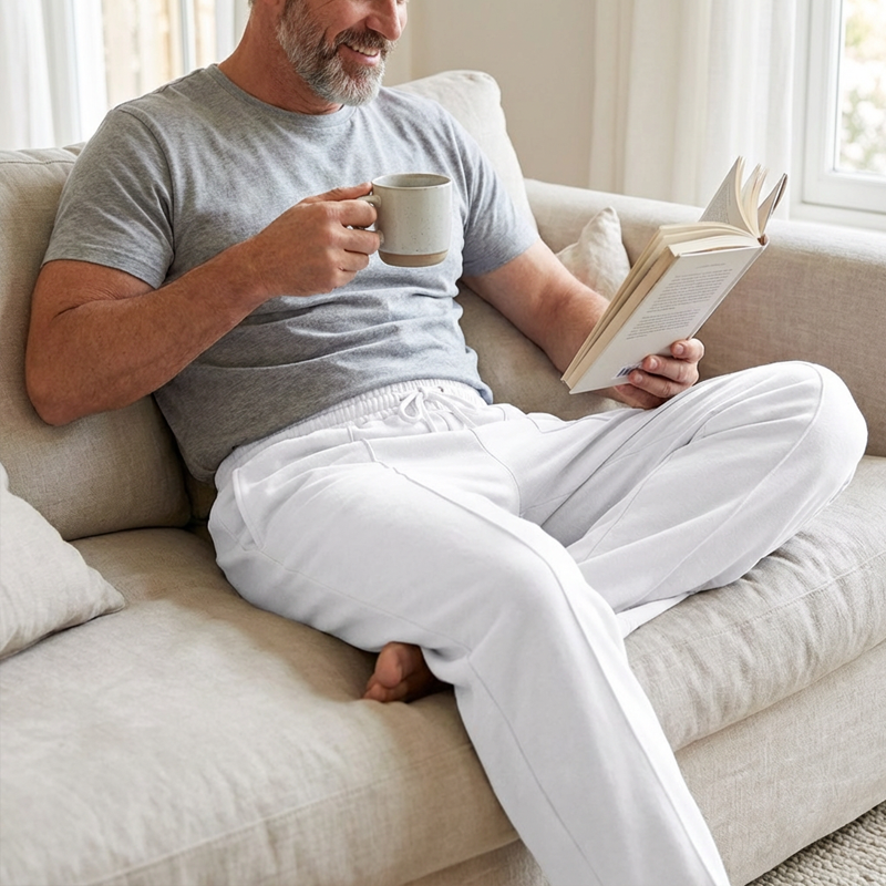👖 50% OFF NOW! 🌿 Men's Straight Leg Pants – Elastic Waist, Drawstring & Knit – Casual Comfort & Breathable ✨